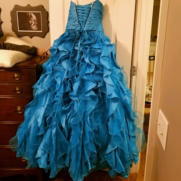 Aqua Blue Prom Dress - Picture 4 of 6